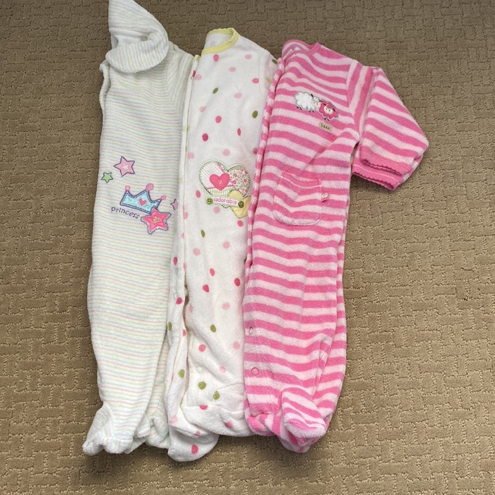 3 terry cloth baby footies sleepers Carter’s just one year